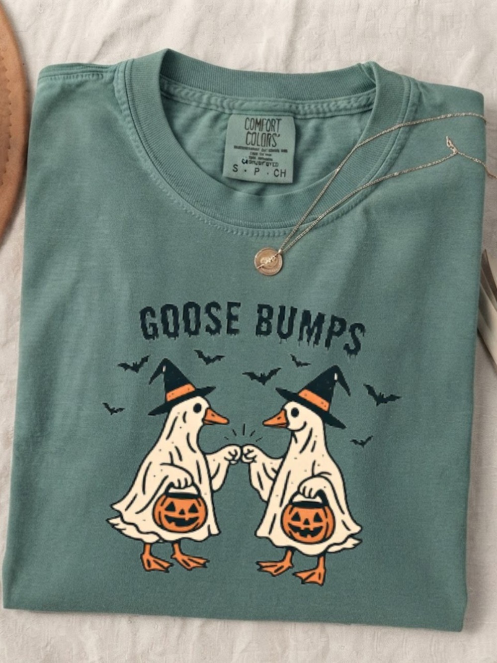 Funny Goose Bumps Halloween Ghost Ducks Graphic Comfort Color T-Shirt